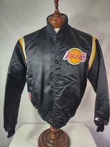 🚨🔥Vintage 90s Starter Black Jacket Large Los Angeles Lakers Rare EUC! - Picture 1 of 13