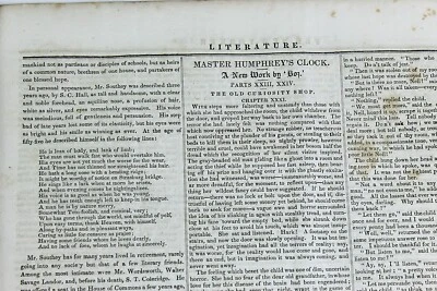 1840 THE NEW-YORKER Oct 3 Charles Dickens MASTER HUMPHREY'S CLOCK 1st American - Image 1 of 4