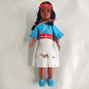 Muñeca niña nativa americana vintage cuero cuentas ojos dormidos muñeca bebé papoose - Imagen 1 de 14