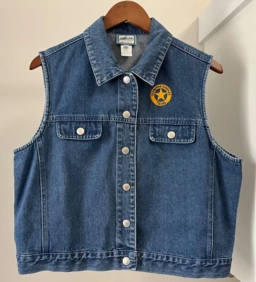 Pendleton Originals Women's Blue Denim Vest Sz L Cleburne Saddles Texas Patch - Image 1 of 4