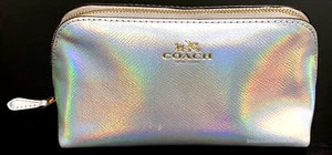 COACH Hologram Cosmetic Bag Silver Iridescent Oil Slick F65515 Leather Makeup - Picture 1 of 23