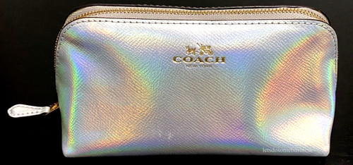 Borsa cosmetica COACH ologramma argento iridescente olio slick F65515 trucco pelle