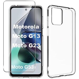 For MOTOROLA MOTO G53 TEMPERED GLASS SCREEN PROTECTOR + CLEAR SILICONE TPU CASE