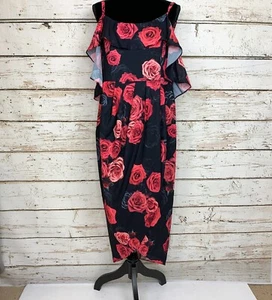 NWT Sz 14W (Or XS in their vanity sizing) City Chic Salsa Rose Black & Rose Maxi - Picture 1 of 7