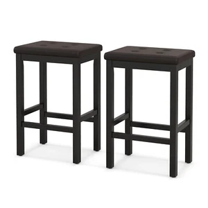 Set of 2 Rubber Wood Bar Stools 24" Counter Height Stool w/Padded Seat, Footrest - Picture 1 of 8