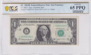 1963 B $1 FRN San Francisco FR-1902 L PCGS Gem UNC 65 PPQ - Picture 1 of 2