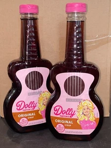 2 DOLLY PARTON Pancake Syrup GUITAR Shaped Plastic Bottle Full Sealed 22oz Each - Picture 1 of 6