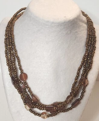 Multi Strand Necklace Copper Brown Glass Beaded Choker or Collar 20" - Image 1 of 4