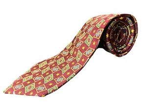 "Corbata de diseñador TOMMY HILFIGER borgoña azul marino estrella geométrica 100 % seda para hombre 60""" - Imagen 1 de 6