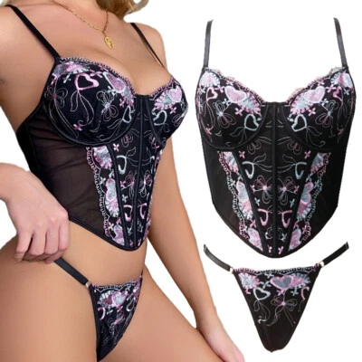 Mujeres Modelador Bustier Prendas para el torso Sexy Lencería Conjuntos Encaje Bustier Corsé Babydoll Peluche Foto 1 de 4