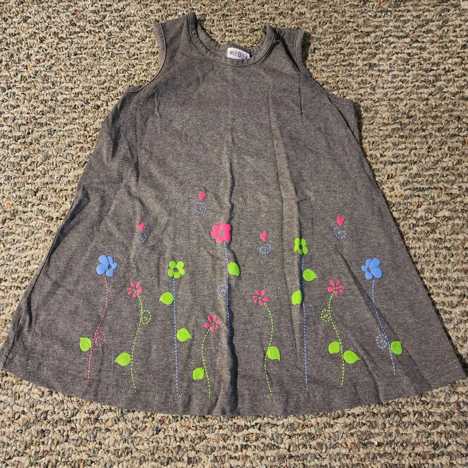 Vestido Okie Dokie Niñas Pequeñas Sin Mangas Línea A Bordado Flores Talla 4 Gris Foto 1 de 4