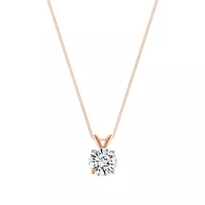 IGI 1 Ct E/VS Round Lab Created Grown Diamond Pendant Necklace 14K Rose Gold - Picture 1 of 3