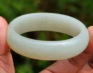 58mm * 47mm Hetian White Nephrite Jade Oval Bangle Bracelet w/ Certificate - Picture 1 of 8