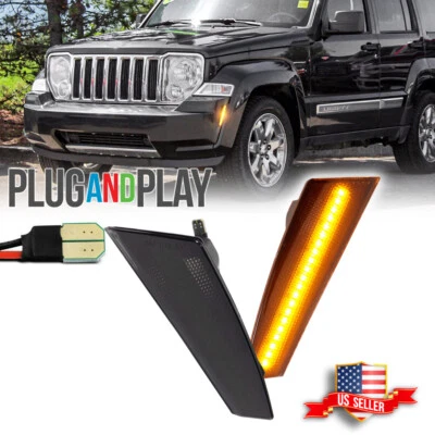 Smoked Lens Amber LED Front Bumper Side Marker Lights For 2008-2012 Jeep Liberty - Image 1 of 4