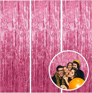 3 Pack Pink Backdrop Birthday Party Decorations Tinsel Foil Fringe Curtains - Picture 1 of 12
