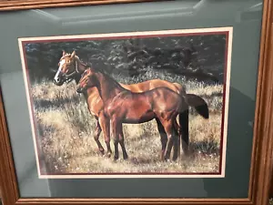 Thoroughbred Horses in Pasture, Home Interiors Framed, Matted Cowboy Western Ar - Picture 1 of 7