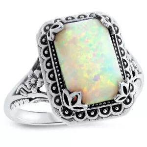 CLASSIC ART NOUVEAU STYLE 925 SOLID STERLING SILVER LAB-CREATED OPAL RING #860 - Picture 1 of 4