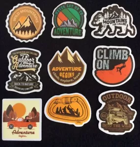Lote de 9 pegatinas aventura parachoques excursionistas trekkers escaladores teléfono portátil diario - Imagen 1 de 2
