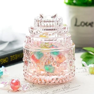 Glass Decorative,Pink Cake Shaped Crystal Candy Jar 2.8"L x 2.8"W x 3.5"H - Picture 1 of 10