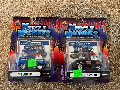 MUSCLE MACHINES 1:64 '48 Anglia '41 Willys Coupe Die Cast MOC Sealed Funline - Image 1 of 2