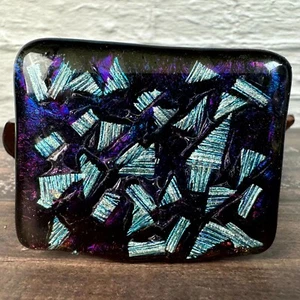 Iridescent Blue & Purple Dichroic Fused Art Glass Faceted Stone 6cm x 5-1/2cm - Picture 1 of 12