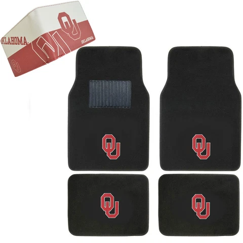 NCAA Oklahoma Sooners Car Truck Carpet Floor Mats & Synthetic Leather Wallet Cover