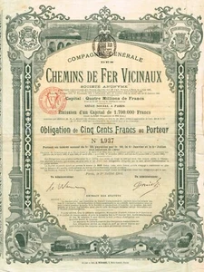 FRANCE GENERAL COMPANY OF LIGHT RAILWAYS  stock certificate/bond - Picture 1 of 1