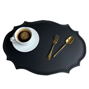 Leather Washable Placemats Black Thick Faux Leather Heat Resistant Elliptical Sh - Picture 1 of 7