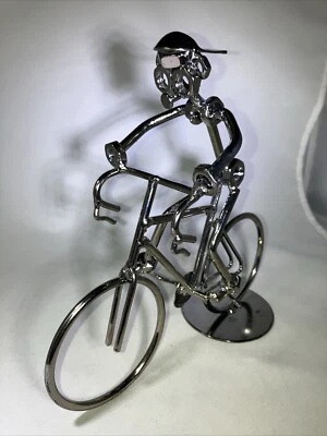 Metal Bicycle Cyclist Sculpture Figurine Statue Road Bike - Image 1 of 4
