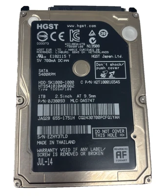 HGST 1TB HTS541010A9E662  HDD5K1000-1000 SATA 5400RPM - Image 1 of 3