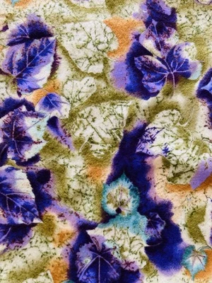 Purple Teal Golden Moss Fall Leaves VTG Cotton Flannel Fabric 25" x 44" Width - Image 1 of 3