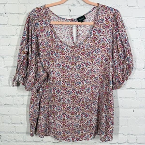 Jones New York Shirt Damen 2X Blumen V-Ausschnitt 3/4 Ballonärmel Stretch Y2K Oberteil - Bild 1 von 10