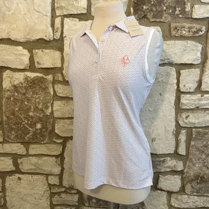 Polo donna Peter Millar taglia M senza maniche logo bianco fantasia golf nuova con etichetta $90 - Foto 1 di 7