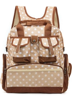 Bolsa de Pañales para Bebé Mochila Multifuncional Impermeable Bolsa de Pañales, Caqui, Polkadot Foto 1 de 4