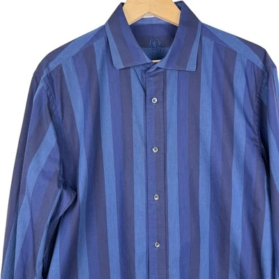 Bugatchi Mens XL Blue Striped Long Sleeve Button Down Shirt Shaped Fit Cotton - Image 1 of 4