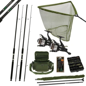 Carp Fishing Stalking Rod And Reel Set Up. Rods Reels Fishing Net Tackle Bag - Picture 1 of 11