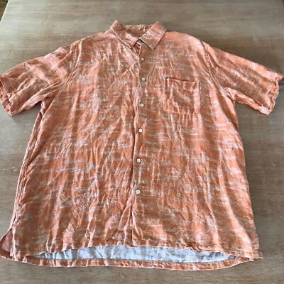 Tasso Elba Shirt Men XL Orange Fish Print Button Up Pocket Linen Silk Collared - Image 1 of 4