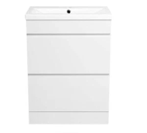 Bathroom Cabinet Vanity Unit Sink Basin Storage White Gloss Ceramic Drawers 60cm - Picture 1 of 8