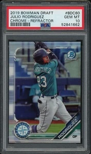 JULIO RODRIGUEZ 2019 BOWMAN DRAFT CHROME REFRACTOR RC #BDC-60 GEM MINIT PSA 10 - Picture 1 of 2