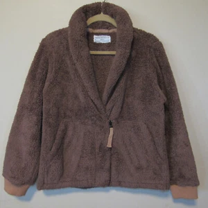 REI Cooperative Teddy Coat Brown Nook Cardigan Warm Sherpa Fleece Teddy Jacket M - Picture 1 of 4