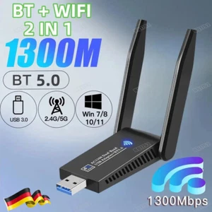 Bluetooth 1300Mbps WIFI Adapter WLAN USB3.0 Stick 5GHz Dual Band Dongle Antenne - Bild 1 von 12