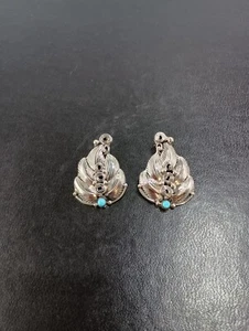 Native America Navajo Sterling Silver Turquoise Leaf Post Earring's By D. Morgan - Picture 1 of 7