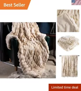 Ruched Luxury Faux Fur Throw Blanket Beige Tie-dye Rabbit Fur Blanket for Cou... - Picture 1 of 10