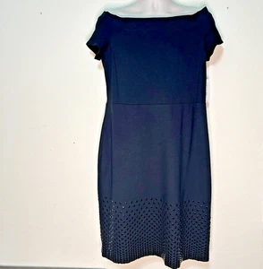 HALSTON Metropolitan Black Sheath Dress Embellished Studded NWT Size XL 3718 - Picture 1 of 9