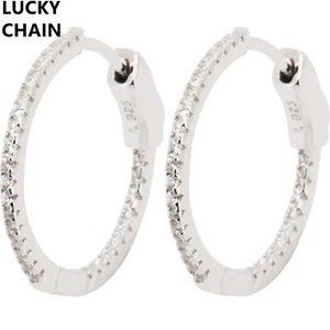 925 STERLING SILVER CZ BLING HOOP EARRING 15mm B93 - Picture 1 of 2