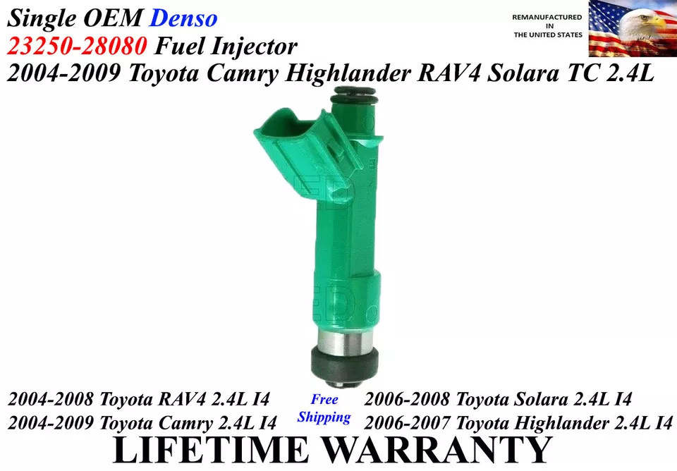 Одиночная топливная форсунка Denso от оригинального производителя для Toyota RAV4 2,4 л I4 2004-2008 годов выпуска - Изображение 1 из 1