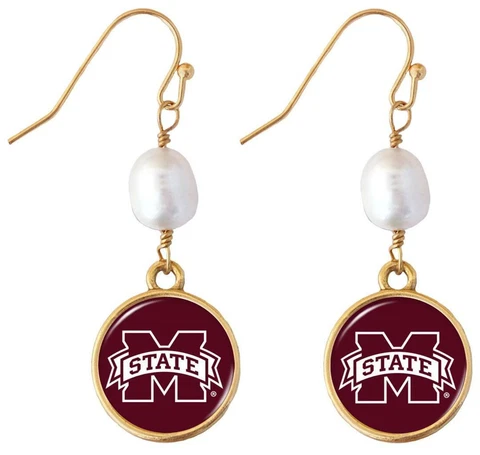 Mississippi State Bulldogs Diana Gold and Pearl Dangle Earrings Jewelry Gift MSU Cover