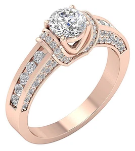 VS F 1.75 Ct Lab Grown Diamond 10K Rose Gold Designer Solitaire Engagement Ring - Picture 1 of 11