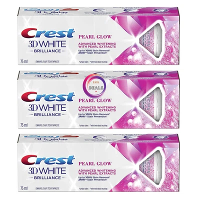 3 x Crest 3D White Brilliance PEARL GLOW advance whitening Toothpaste 75ml