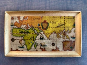 Bandeja de servir mapa náutico rectangular MCM de colección borde dorado 10x6 - Imagen 1 de 16